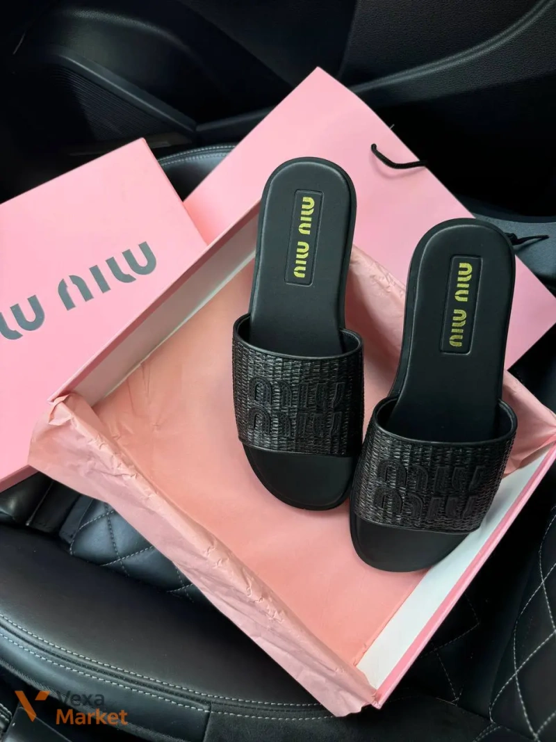 Miu Miu Slippers Black Шкіра/Текстиль — фото 2