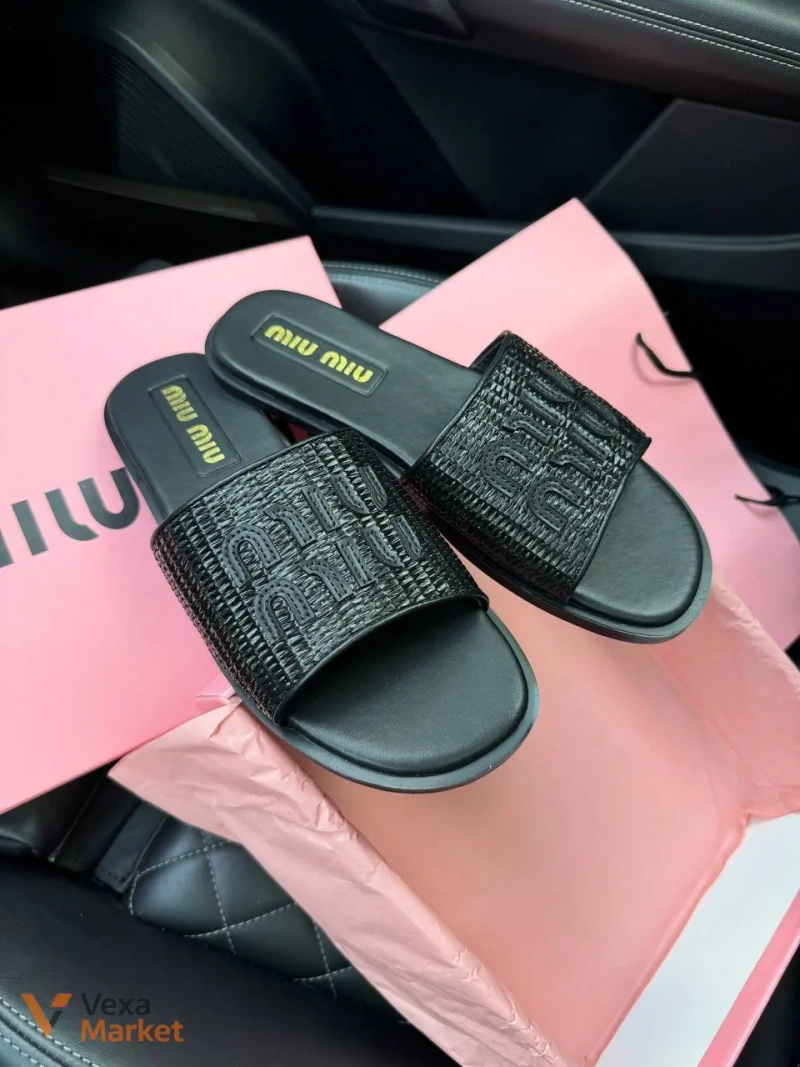 Miu Miu Slippers Black Шкіра/Текстиль — фото 3