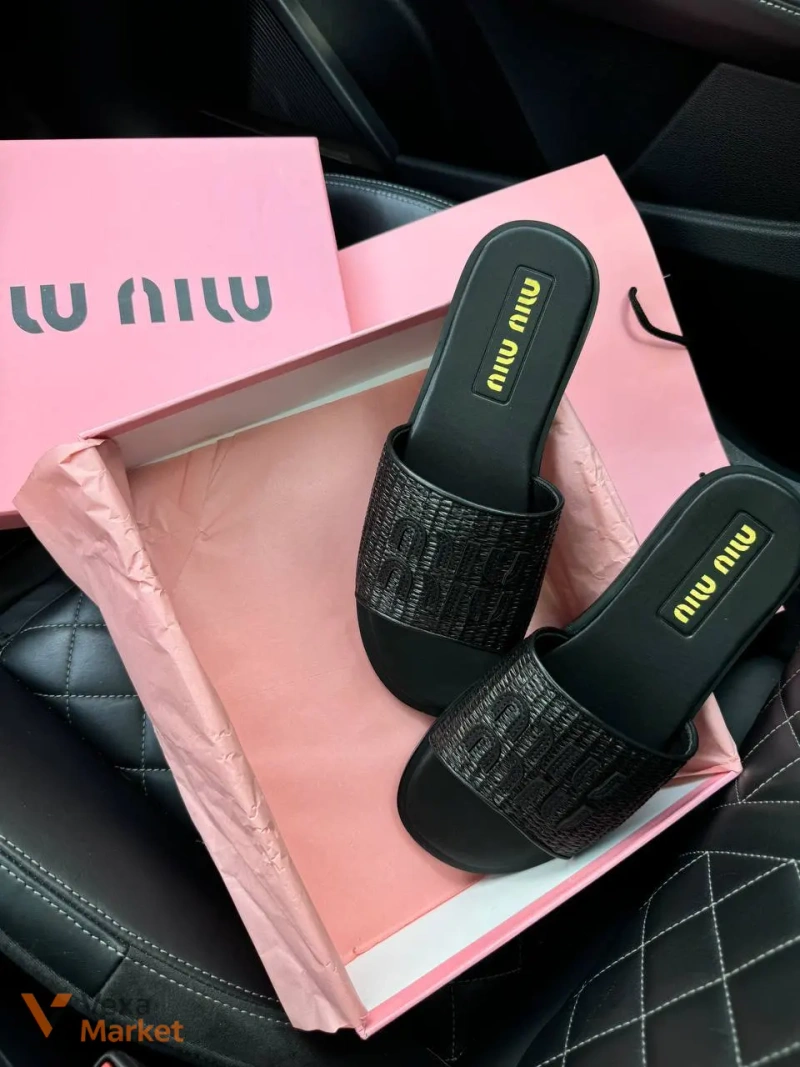 Miu Miu Slippers Black Шкіра/Текстиль — фото 4