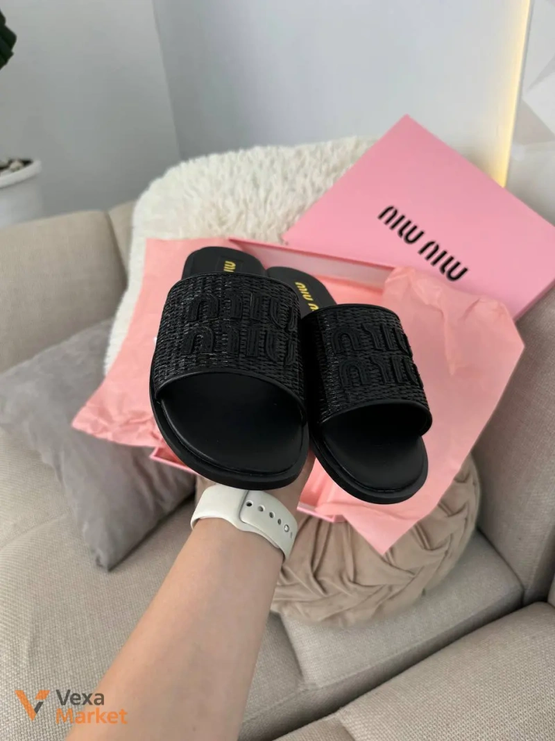 Miu Miu Slippers Black Шкіра/Текстиль — фото 6