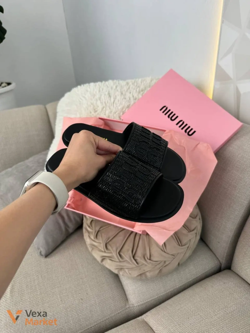 Miu Miu Slippers Black Шкіра/Текстиль — фото 7