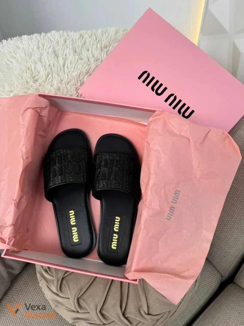 Miu Miu Slippers Black Шкіра/Текстиль — фото 8