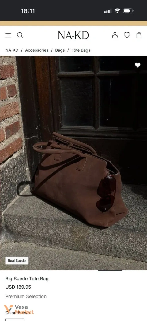 NA-KD Big Suede Tote Bag Brown