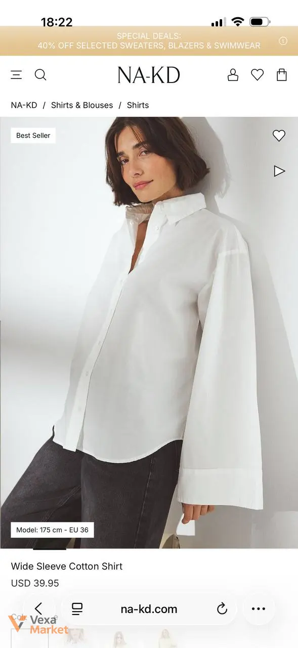 NA-KD White Cotton Shirt Size M (38) — фото 2