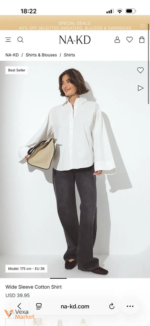 NA-KD White Cotton Shirt Size M (38) — фото 3