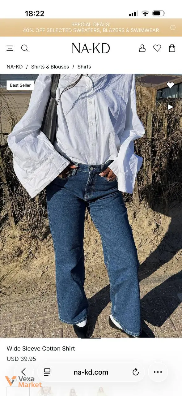 NA-KD White Cotton Shirt Size M (38) — фото 4