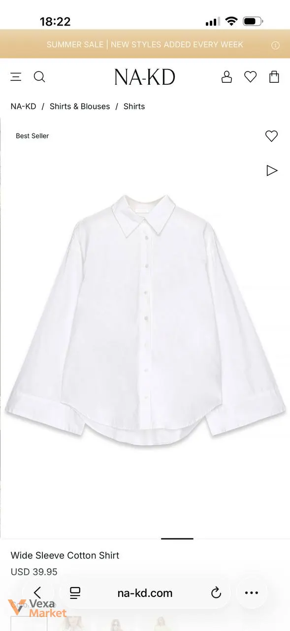 NA-KD White Cotton Shirt Size M (38) — фото 5