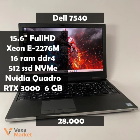 Ноутбук Dell Precision 7540, Intel Xeon E-2276M, 16GB RAM, 512GB SSD, Nvidia Quadro RTX 3000