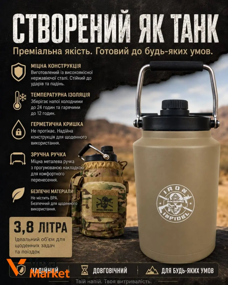 Пляшка для води Iron Infidel з нержавіючої сталі, вакуумна ізоляція, 1-3.8 л — фото 2