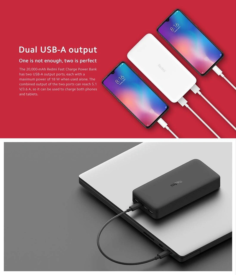 Портативний акумулятор Xiaomi Redmi 20000 мАг Power Bank Павербанк — фото 2