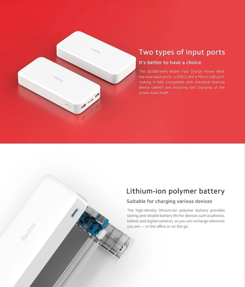 Портативний акумулятор Xiaomi Redmi 20000 мАг Power Bank Павербанк — фото 3
