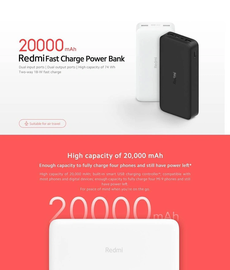 Портативний акумулятор Xiaomi Redmi 20000 мАг Power Bank Павербанк — фото 4