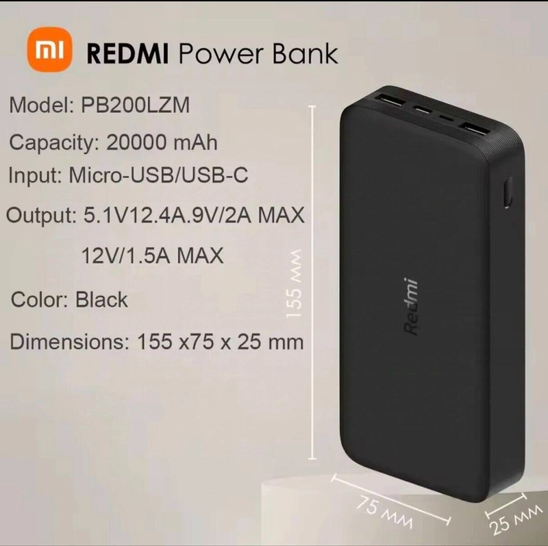 Портативний акумулятор Xiaomi Redmi 20000 мАг Power Bank Павербанк — фото 6