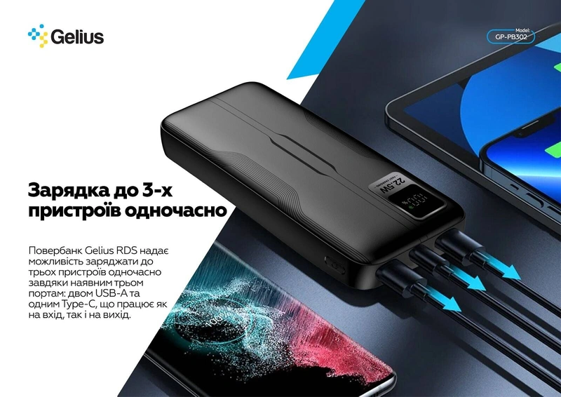 Повербанк Gelius RDS 20000mAh 22.5W(QC/PD) Black 1 шт. — фото 2