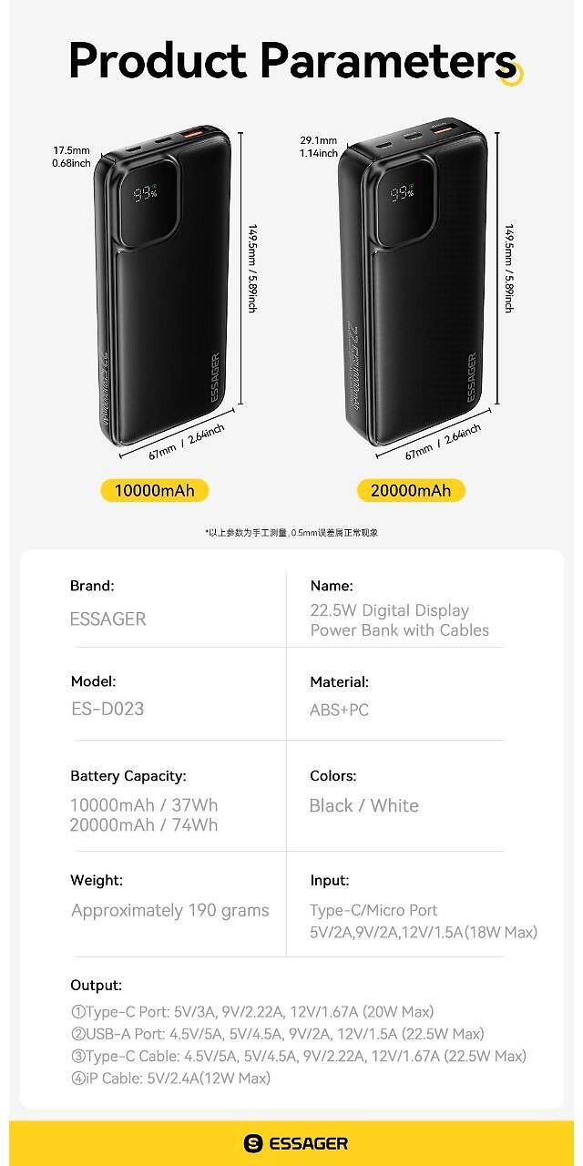 Power bank 10000 mAh 22.5W Essager Білий — фото 5