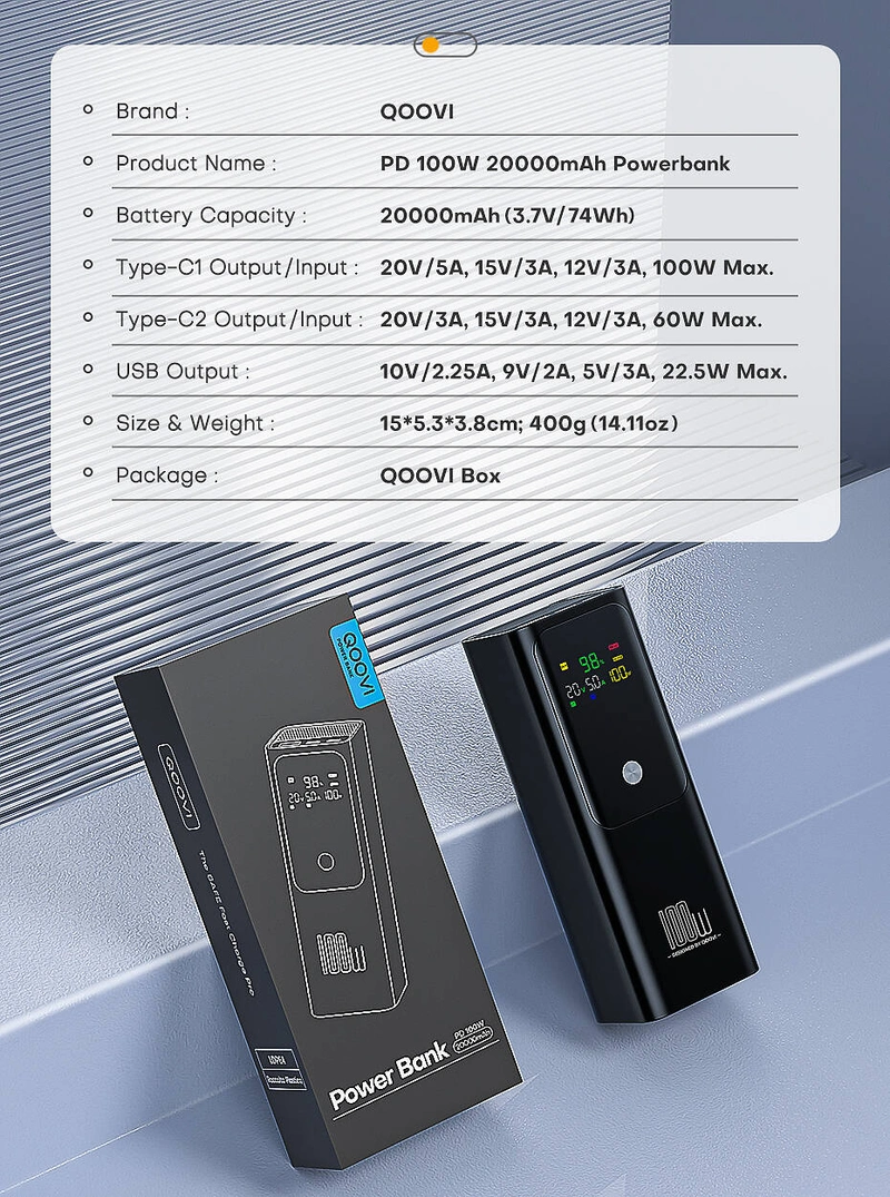 PowerBank для ноутбука 20000mAh 100W PD QOOVI — фото 5