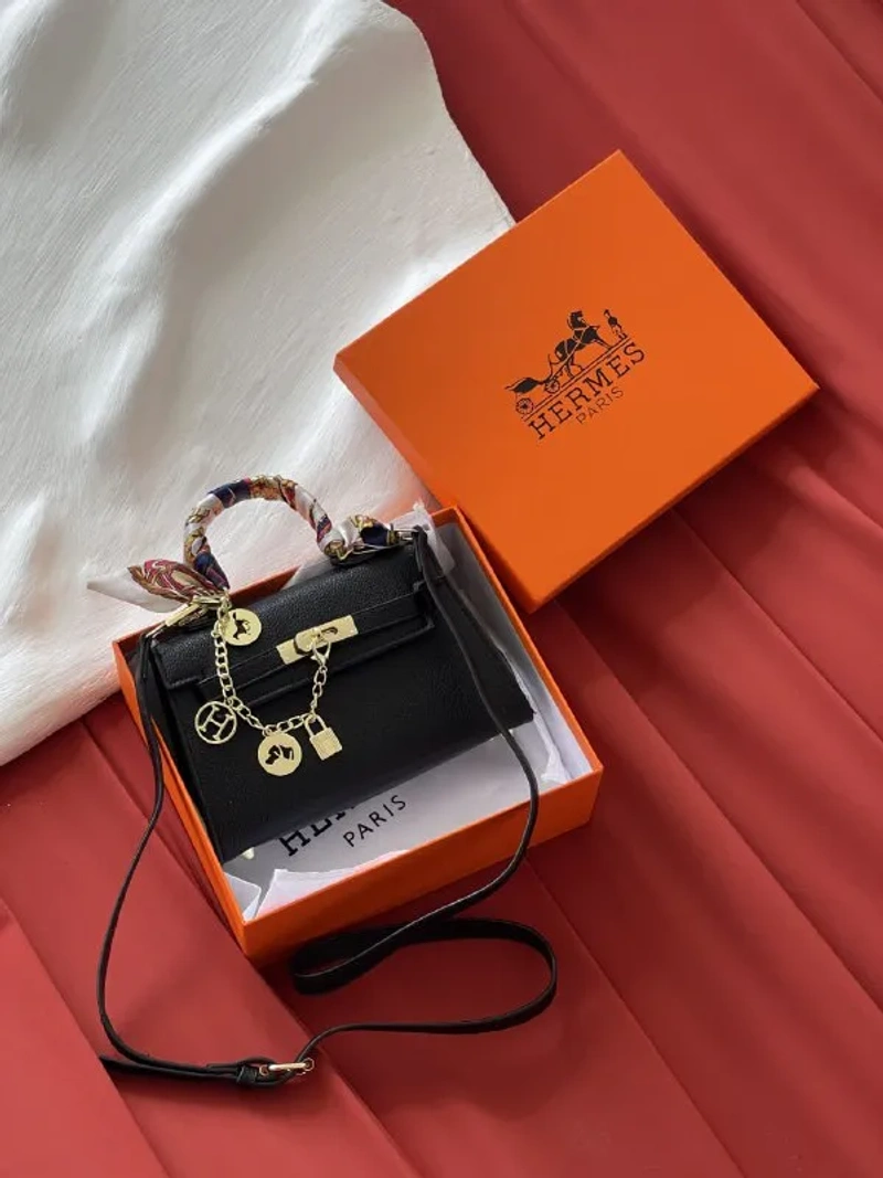 Сумка Hermes Kelly чорна еко-шкіра 20*15*7см — фото 2