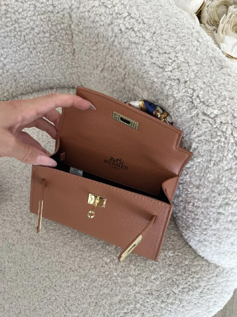 Сумка Hermes Kelly чорна еко-шкіра 20*15*7см — фото 8