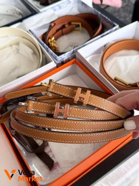 Ремінь Hermès Pop H Belt 1.5 см натуральна шкіра золото/срібло