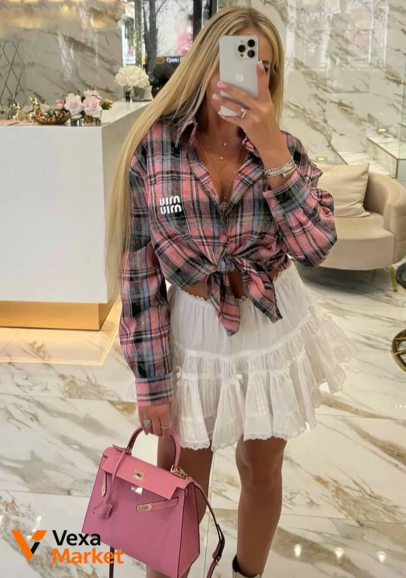 Рубашка Miu Miu Оверсайз в клетку — фото 8