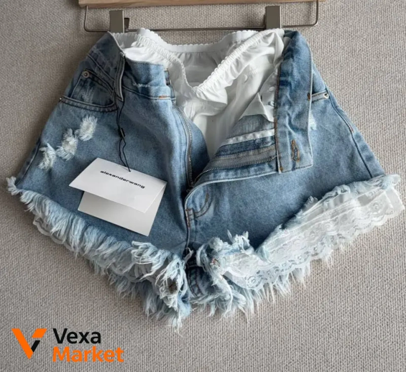 Шорти Alexander Wang жіночі джинсові рвані з мереживом — фото 2