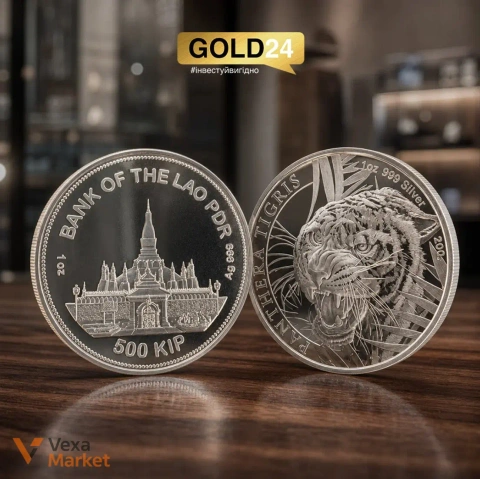 Срібна монета "Лаоський тигр — Panthera Tigris" 31,1г 999 проби