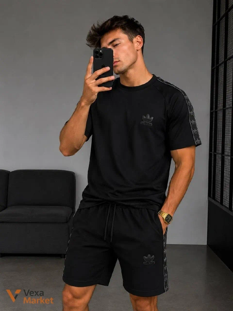 Стильний чоловічий комплект Adidas: футболка та шорти, чорний