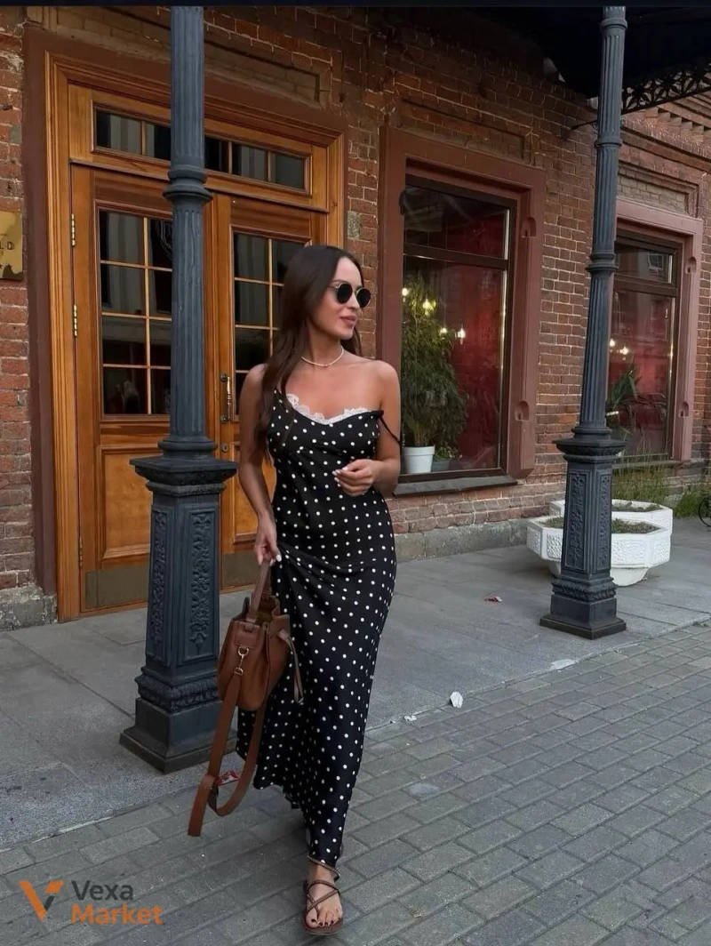 Сукня комбінація з мереживом чорна в горошок — фото 7