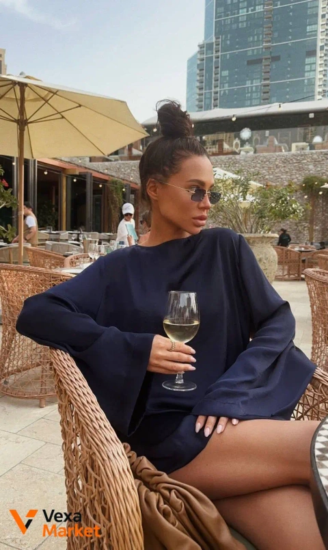 Сукня вільного крою з жатого шовку індиго