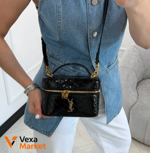 Сумка YSL Saint Laurent шкіряна чорна/бордова 19*11*7 см
