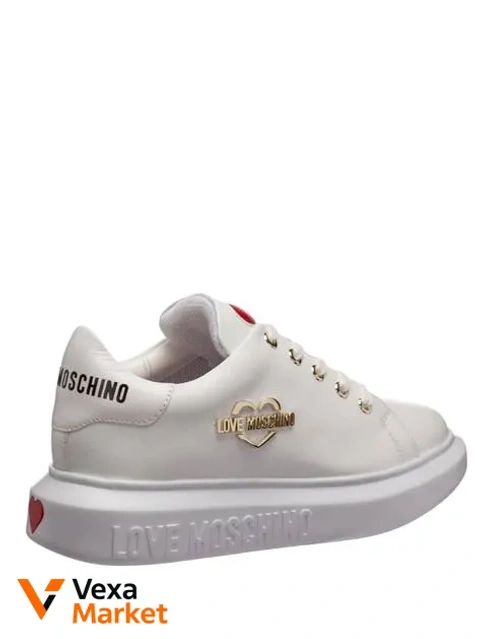 Женские кроссовки Love Moschino белые с золотистым логотипом