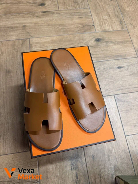Мужские шлепанцы Hermes коричневые