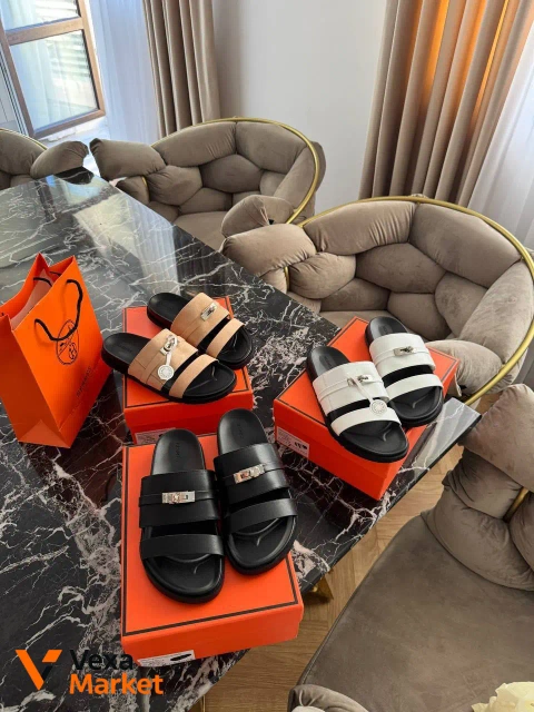 Тапочки Hermes жіночі шкіряні
