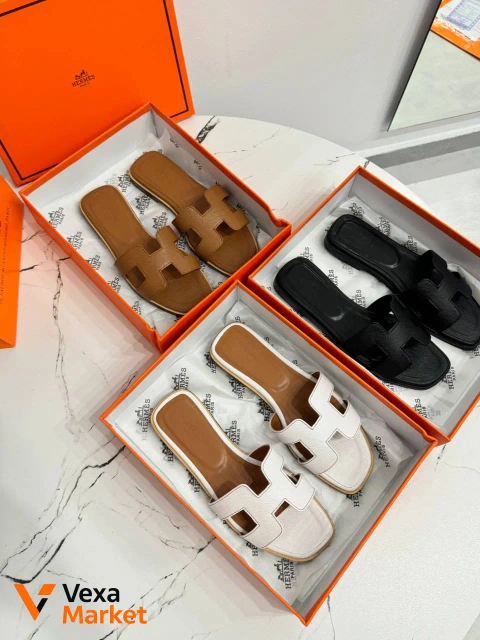 Тапочки Hermes жіночі шкіряні