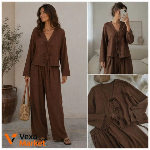 Жіночий костюм з креп-жатки коричневий XS/S