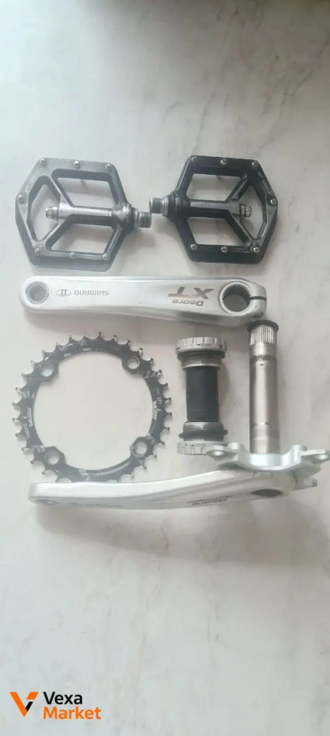 Шатуни Shimano Deore XT FC-M770/771K 175 мм з кареткою, зіркою 32Т та педалями Welgo