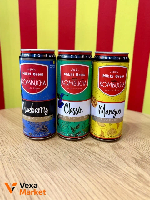 Комбуча Mikki Brew 330мл (Classic, Mangoo, Blueberry)