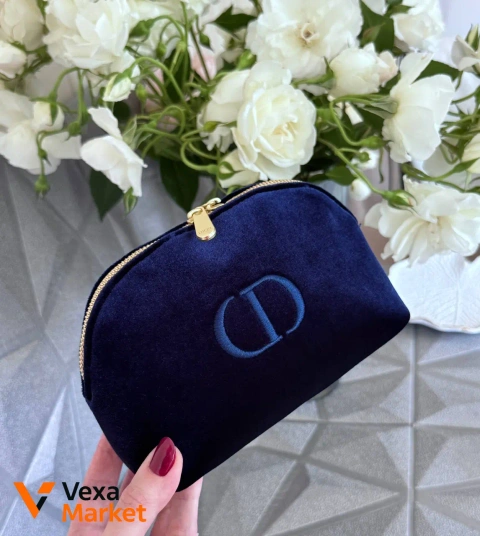 Велюровая косметичка Dior черная/синяя