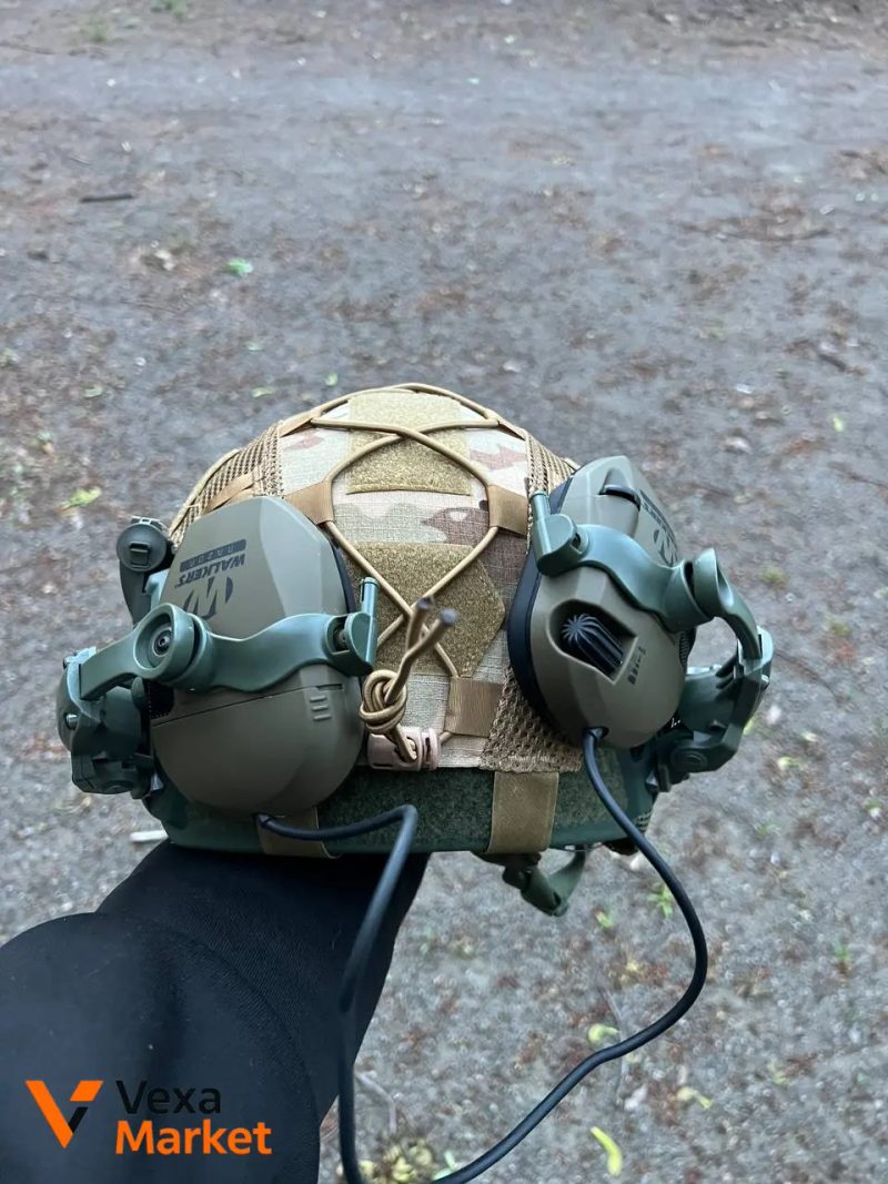 Шлем Fast класс защиты 3А размер М/Л 52-60 см с активными наушниками Walker’s, фонариком и кавером — фото 2