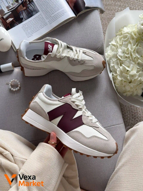 New Balance 327 White Dark Red шкіра, замша, текстиль