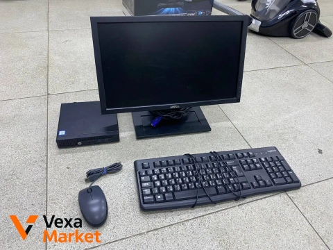 Мини ПК HP + Монитор Dell Core i3-6100u, 4GB RAM, 120GB SSD