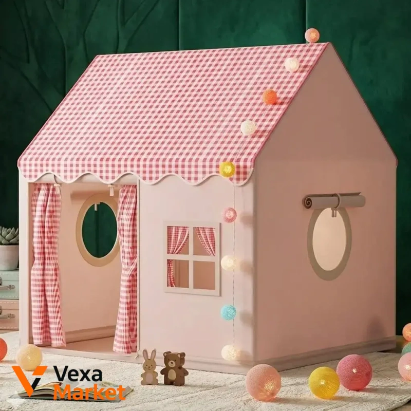 Дитячий ігровий будиночок GINGHAM-PINK-HOUSE з кульками 120х100х60см — фото 2