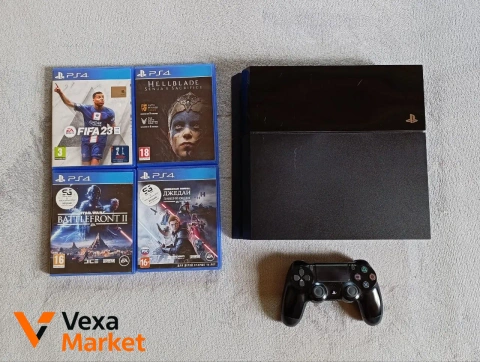 Sony PlayStation 4 Slim 500GB Black с играми FIFA 23, Hellblade, Battlefront II, Jedi: Fallen Order
