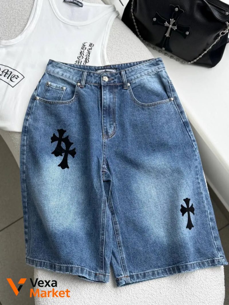 Шорти Chrome Hearts з оксамитовими хрестами — фото 2