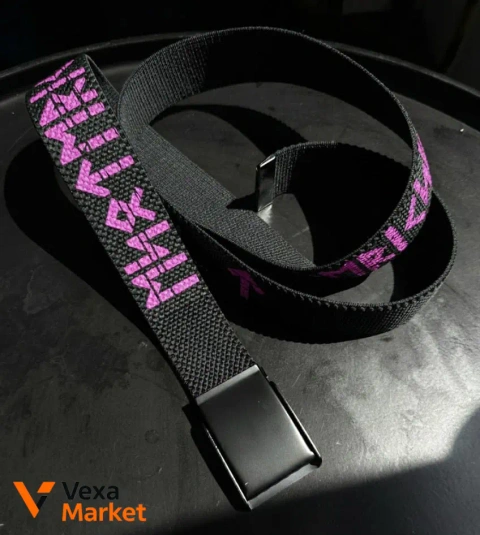 EMO Belt чорний з фіолетовим принтом, пряжка жабка