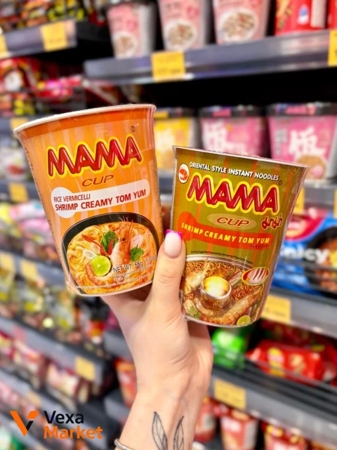 Локшина MAMA CUP Том Ям Shrimp Creamy Tom Yum (Рисова 55г / Пшенична 70г)
