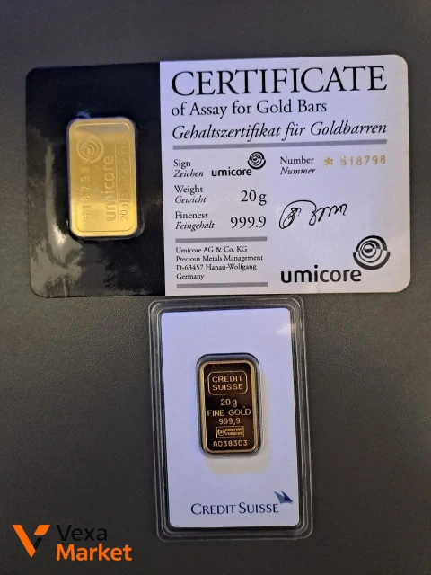 Золоті зливки Commerzbank/ Umicore/ Credit Suisse 20г