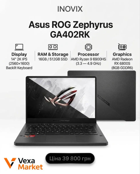 Asus ROG Zephyrus GA402RK AMD Ryzen 9 6900HS RX 6800S 14" 2K IPS 16GB RAM 512GB SSD
