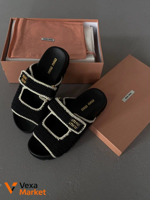 Miu Miu Crochet knit slides Black