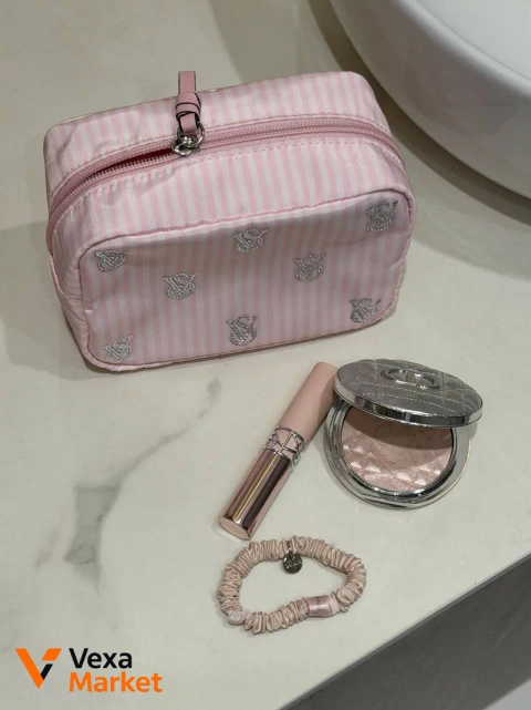 Косметичка Victoria's Secret розовая в полоску